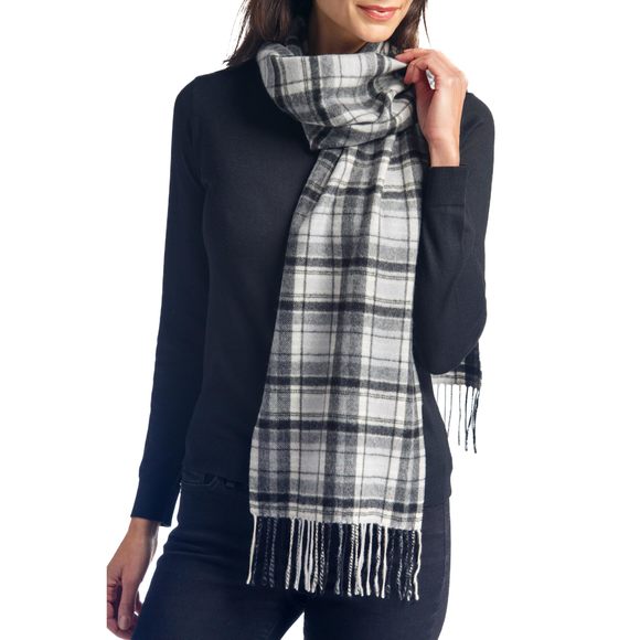 Women's 100% Pure Cashmere Scarf Winter Plaid Scarf (black White Gray Plaid)😒